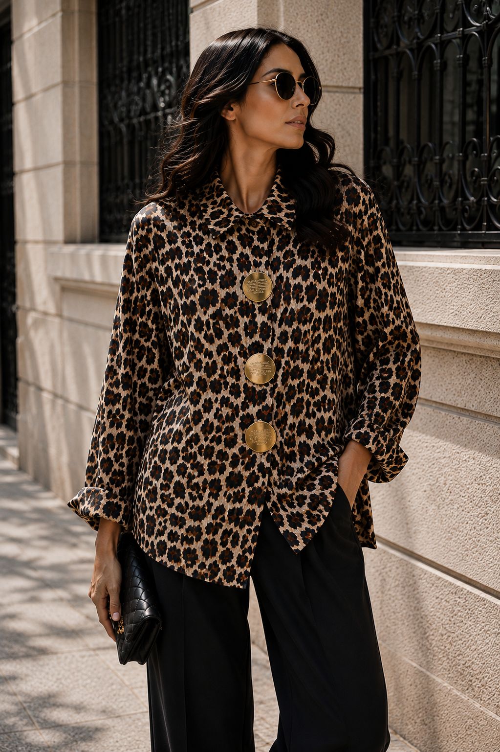 Γυναικείο Πουκάμισο Animal Print με Μεγάλα Χρυσά Κουμπιά | Dress Up Μαύρο