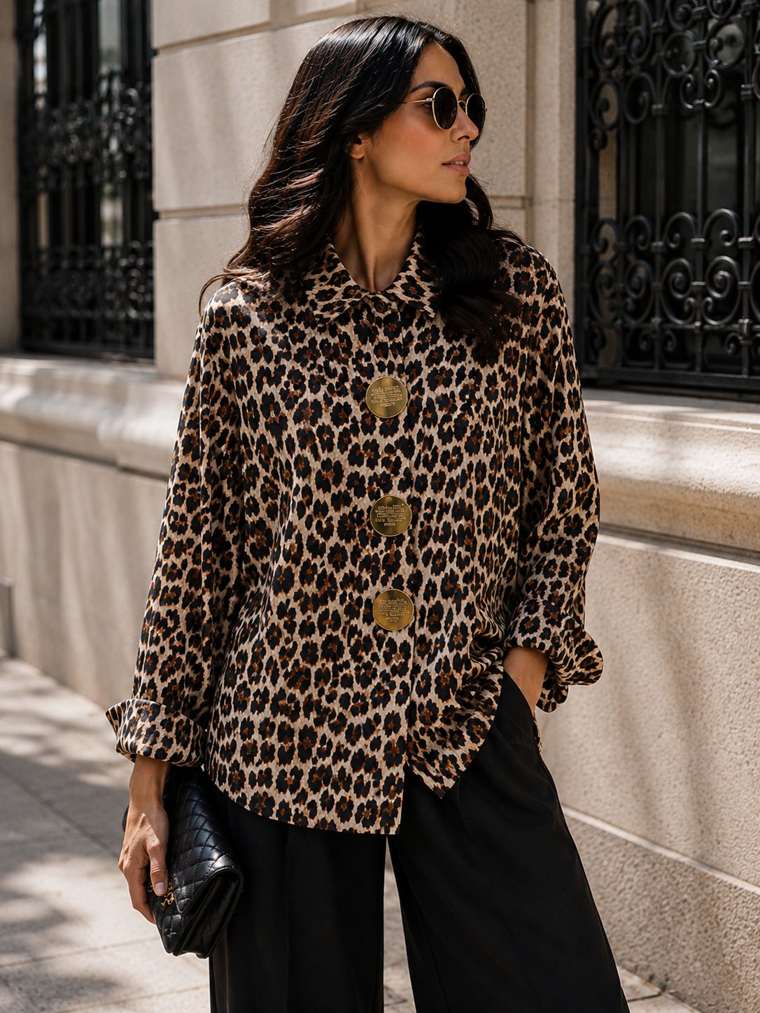 Γυναικείο Πουκάμισο Animal Print με Μεγάλα Χρυσά Κουμπιά | Dress Up Μαύρο