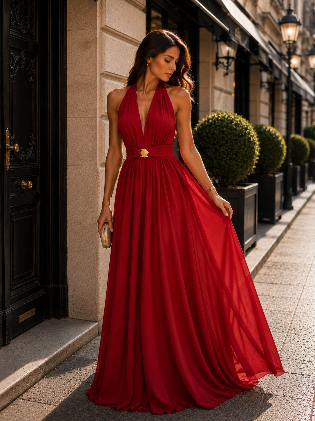 Γυναικείο Maxi Φόρεμα Halter με Ανοιχτή Πλάτη & Ζώνη – Κόκκινο | Dress Up Κόκκινο