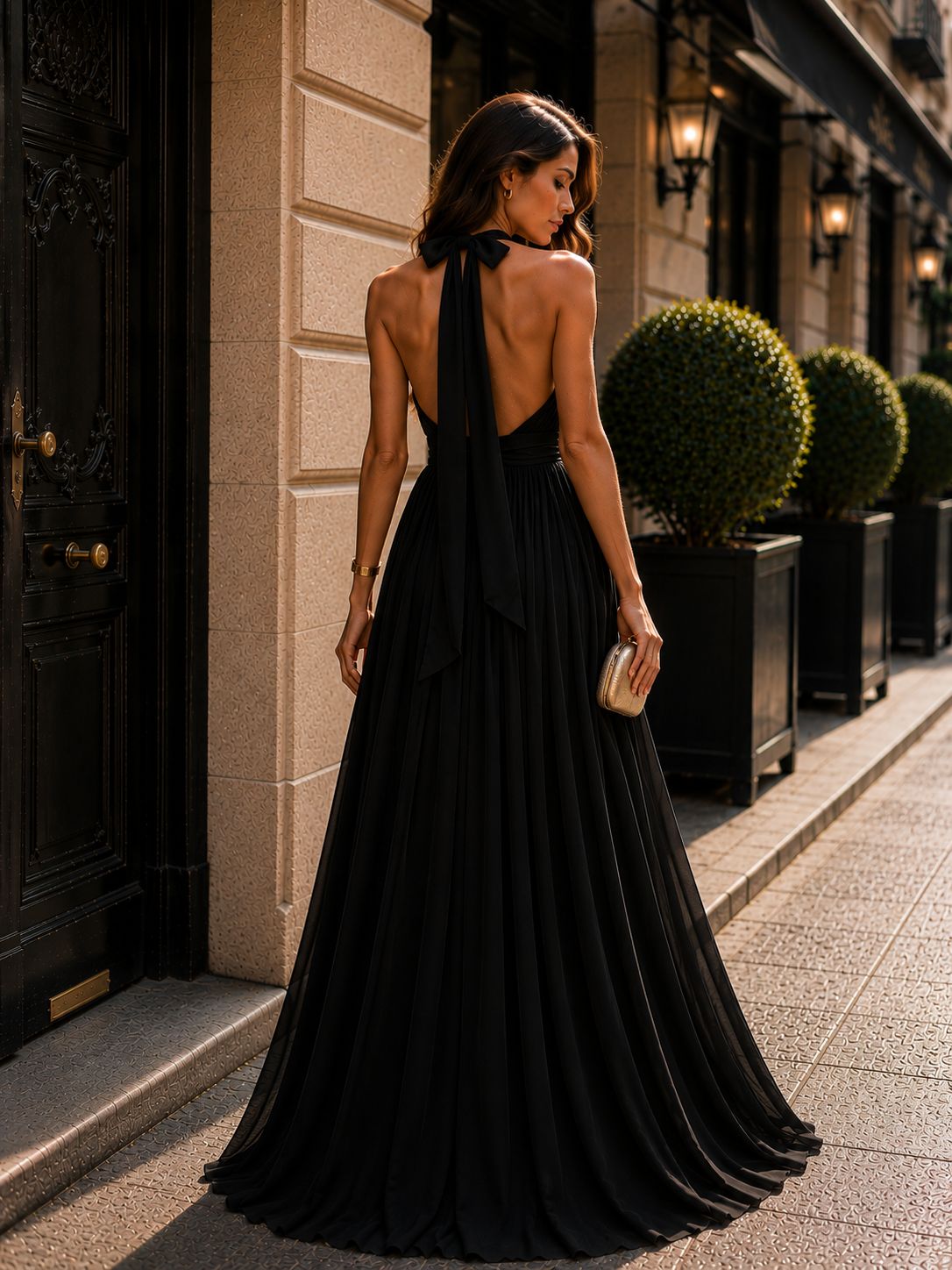 Γυναικείο Maxi Φόρεμα Halter με Ανοιχτή Πλάτη & Ζώνη – Μαύρο | Dress Up Μαύρο